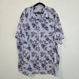 Oak Hill Mens 4XLT Blue White Stripe Floral Print Short Sleeve Button Up Shirt